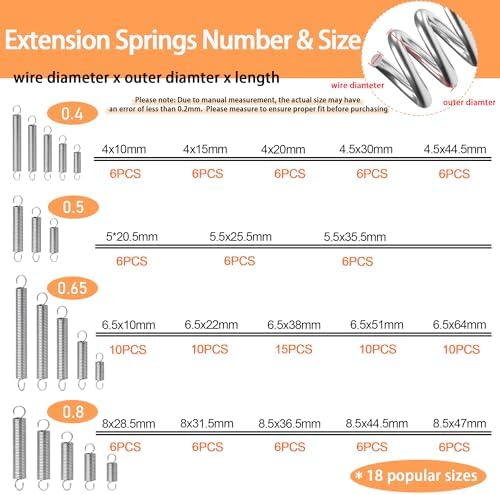 Dianrui 133 PCS Extension Spring Assortment Kit 18 Different Sizes Small Spring Zinc Plated Extension Springs for Home Repairs & DIY Springs Assortment - 1