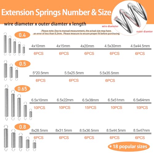 Image of Dianrui 133 PCS Extension Spring Assortment Kit 18 Different Sizes Small Spring Zinc Plated Extension Springs for Home Repairs & DIY Springs Assortment