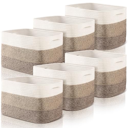 Image of Geetery 6 Pack Storage Baskets for Organizing 14.8'' x 9.8'' x 8.9'' Woven Basket for Storage Cotton Rope Organizer Bins with Handle for Gifting Nursery Classroom Playroom(Dark Brown)