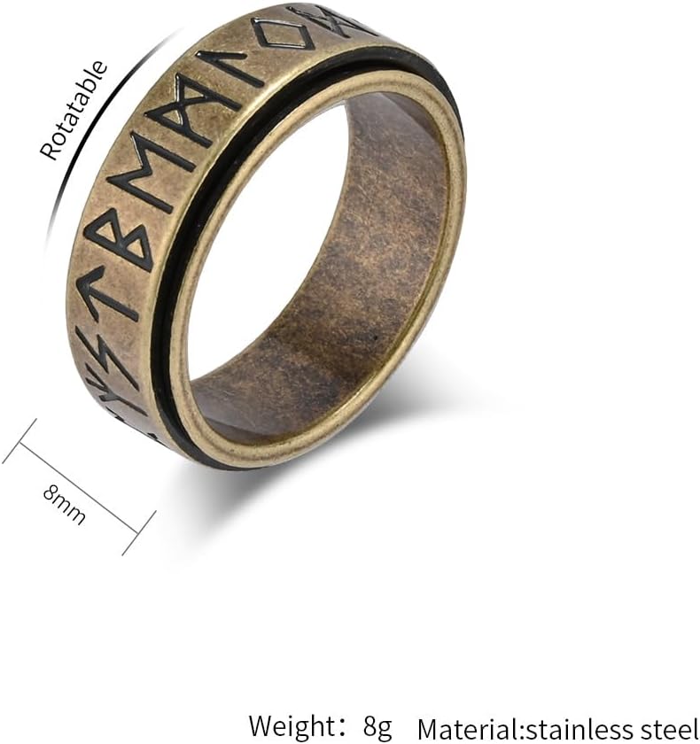 Fidget Anxiety Spinner Viking Rings Silver/Gold/Black/Retro Silver Stainless Steel Stress Relief Nordic Rune Wedding Band Ring for Women Men size 7-12