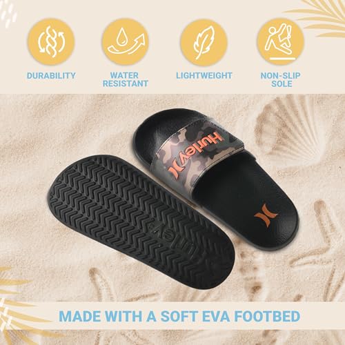 Image of Hurley Kids NAIA Slides Adjustable Strap Slip-On Sandals Indoor and Outdoor EVA Footbed Shower Slides for Girls and Boys