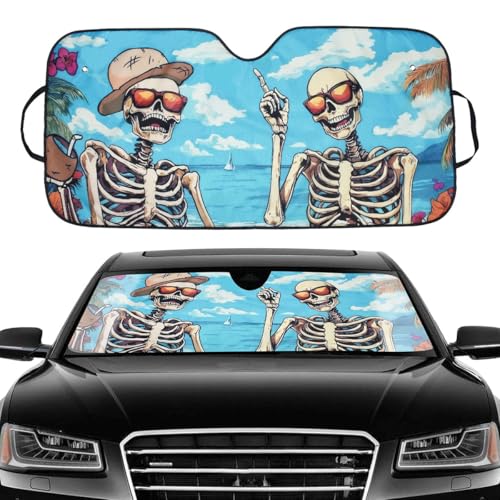 Blueshyhall Sonnenblende Auto mit Totenkopf Skelett Motiv, Auto...