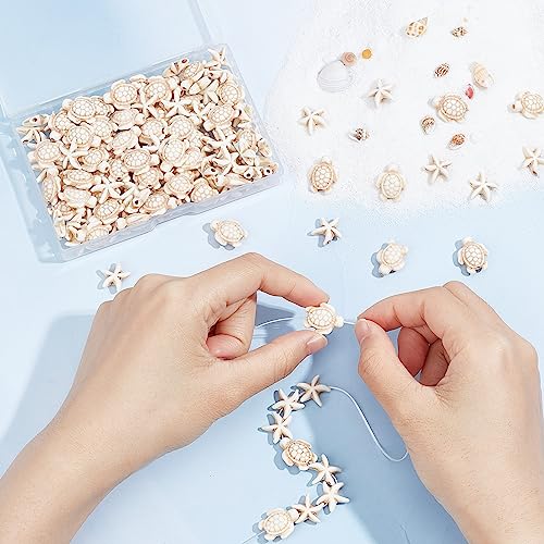 SUNNYCLUE 1 Box 80+120Pcs Turtle Beads White Starfish Beads Bulk Synthetic Turquoise Turtles Bead Summer Sea Ocean Animal Beaded Kit for Jewellery Making Beading Supplies DIY Necklace Bracelets Craft - Image 3