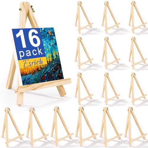 ESRICH 16 Pack 9 Inch Wood Easels, Easel Stand for Painting Canvases, Art and Crafts, Tripod, Painting Party Easel, Kids Student Tabletop Easels for Painting, Portable Canvas Photo Picture Sign Holder by ESRICH - Used condition - US$26.63