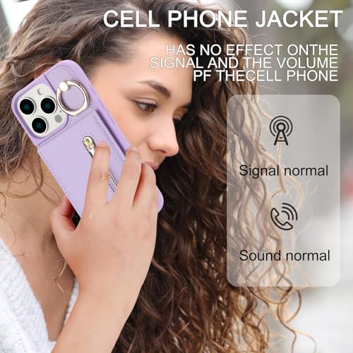 Jcxtrombulous Crossbody Wallet Case for iPhone 15 Pro Max with Lanyard Strap Card Slot Holder RFID Blocking Ring Kickstand,Magnetic Flip Folio Zipper Purse Case, PU Leather Cover Handbag,Purple by Jcxtrombulous - Image 9