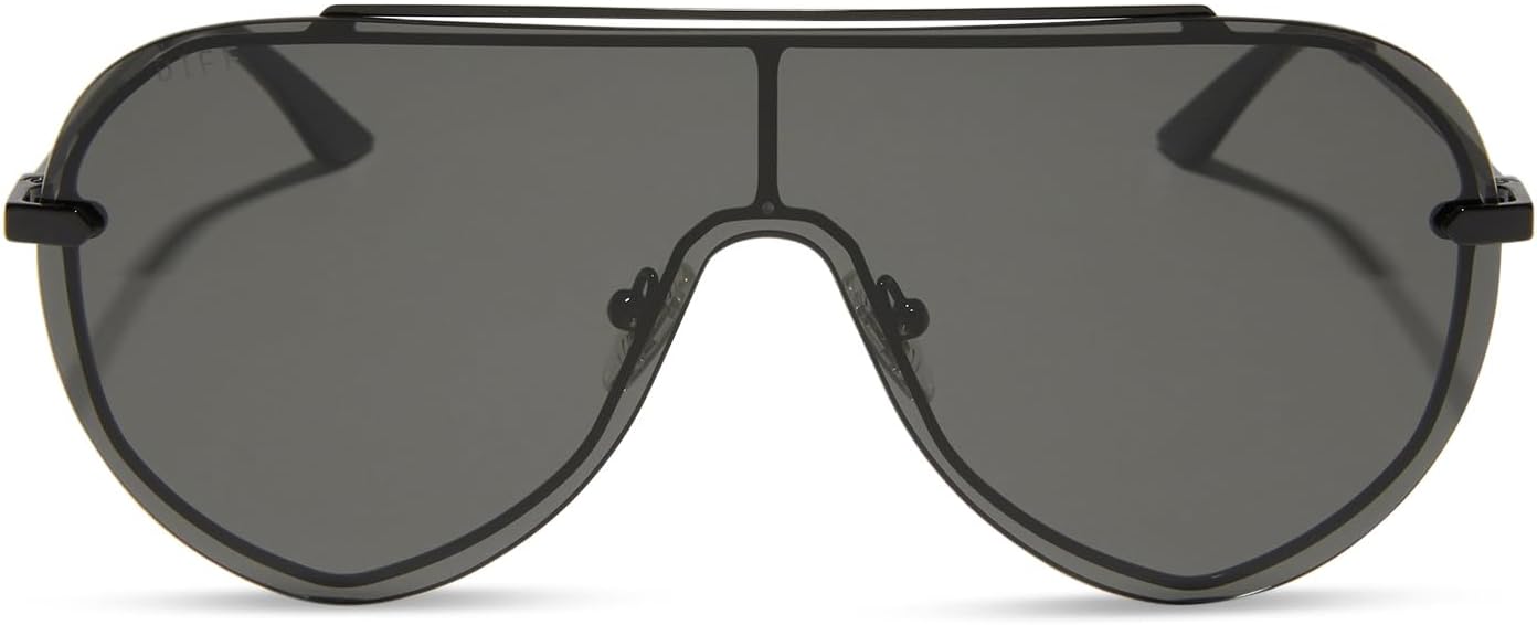 DIFF Imani Designer Oversized Shield Sunglasses for Women UV400 Protection, Black + Grey - Image 3