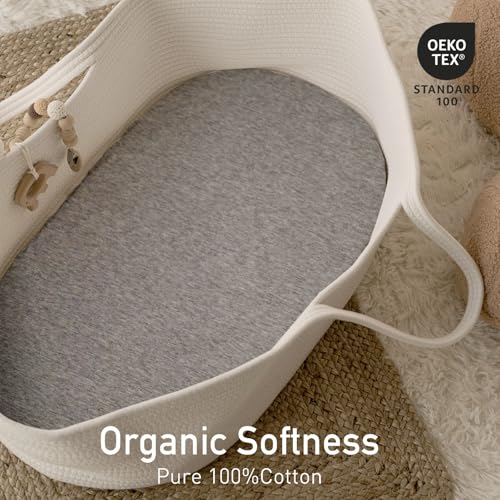 Image of Gllquen Baby Organic Cotton Bassinet Sheets (33 inchx17 inch) 2-Pack Grey | 100% Cotton Bassinet Mattress Sheets, Compatible with Halo, Graco, Baby Delight. Soft, universal fitted for girls boys unisex