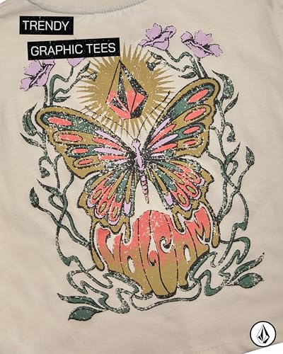 Image of Volcom Girls Shirts - Casual Crewneck Short Sleeve Graphic Tee Trendy Tops - Breathable Girls Summer Clothes