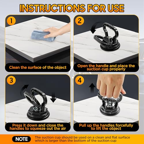Image of Amooca Glass Suction Cup Lifter Heavy Duty Tile Marble Suction Cup Vacuum Lifter with Handle for Granite Lifting & Window Replacement 30 lbs Load Capacity (2 Pack Carbon Fiber Small)