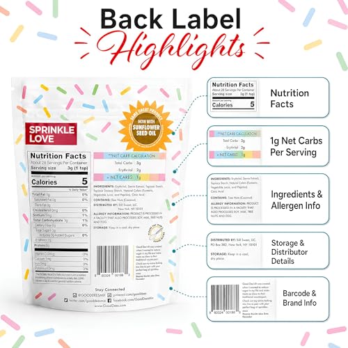 Image of Good Dees Keto Rainbow Sprinkles (1g Net Carbs Per Serving) - Sugar Free Low Carb Keto Dye Free Sprinkles Made with Natural Coloring & Gluten Free | Topping for Cookie, Cake Decoration & Ice Cream
