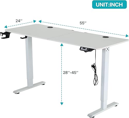 Miniatura 3 de HKLGorg Escritorio eléctrico de pie de 55 pulgadas, escritorio de pie ajustable en altura ajustable, escritorio para computadora en casa, oficina,