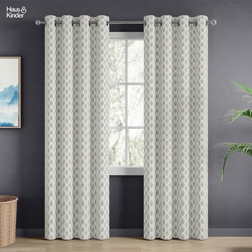 Image of haus & kinder Jacquard Door Curtains 7 Feet Long Pack of 2 Door Curtains, 7 Feet Curtains for Door (Silver Leaf, Grey Floral Nature Design 130x213 CM)