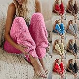 SumLeiter Damen Thermohose lockere Plüschhose Flauschig Haushose Lockere Winterhose Freizeithose Warm Teddy Fleece Pyjamahose Flauschig Teddyhose Thermal Pants Lässige Yogahosen Winter Thermohose