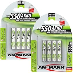 Pilas Recargables Aaa 1.2 V 550Mah ANSMANN Pilas AAA 550 mAh NiMH 1,2 V (8 Unidades) – Pilas Micro AAA Recargables, Baja autodescarga Gracias al maxE para años de Uso, Alta Corriente y Carga rápida.