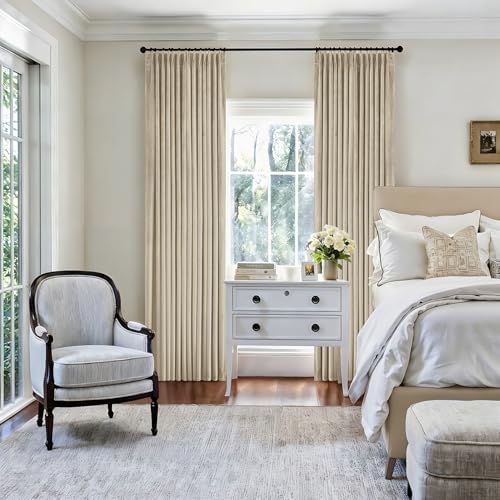 Image of MIULEE Beige Velvet Curtains 84 inches Long, Pinch Pleated Blackout Drapes with Hooks, Thermal Insulated Pinch Pleat Panels for Bedroom Living Room, 2 Panels