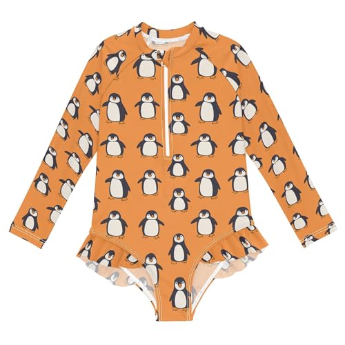 Cute Penguins Girls Long Sleeve Rashguard Swimsuit UV Protection One-Piece Swimwear Bathing Suit B0404951