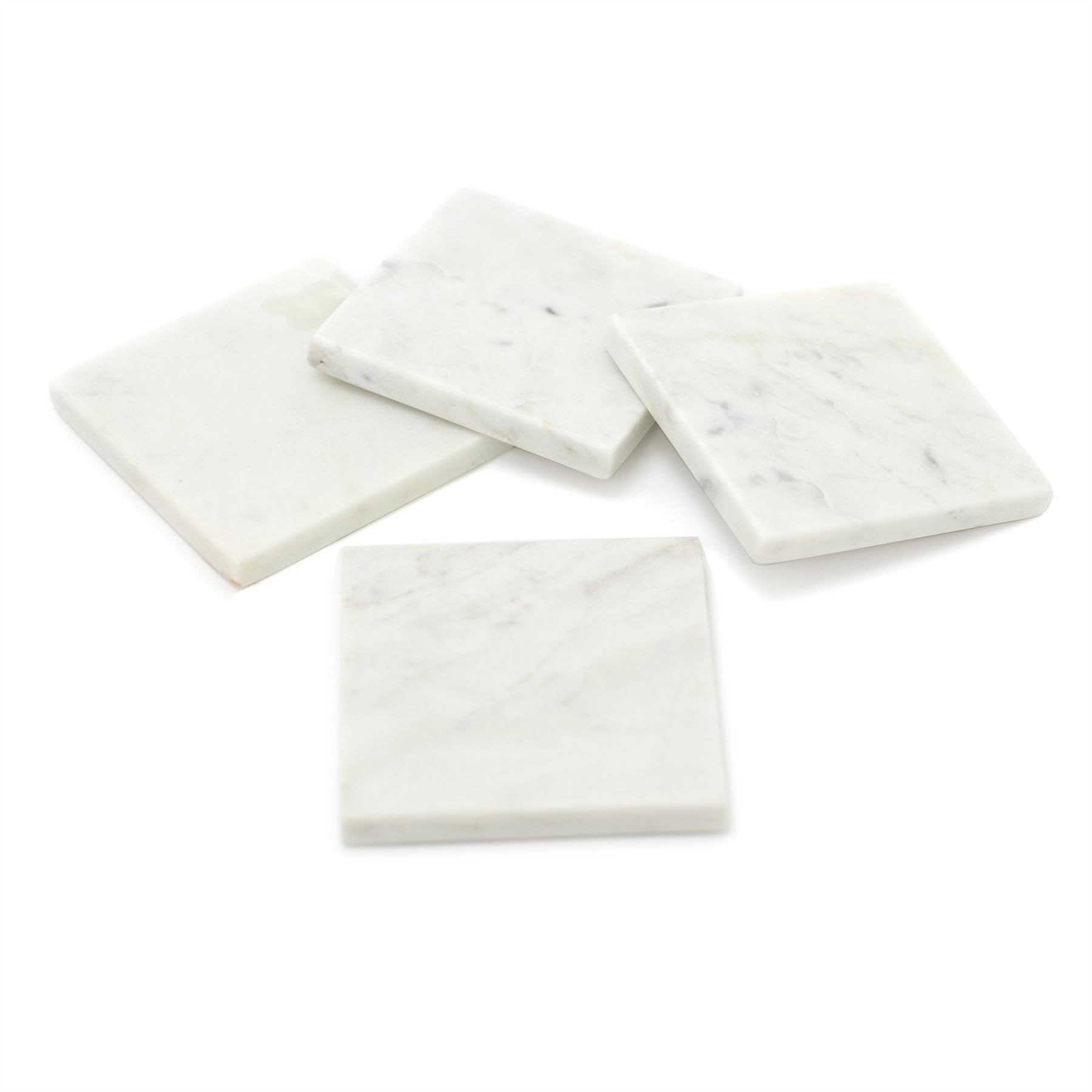 Carousel Home Set Of 4 Square White Marble Coasters | Natural Stone Marble Coaster Set | 4 Piece Drinks Coasters Cup Mug Table Mats