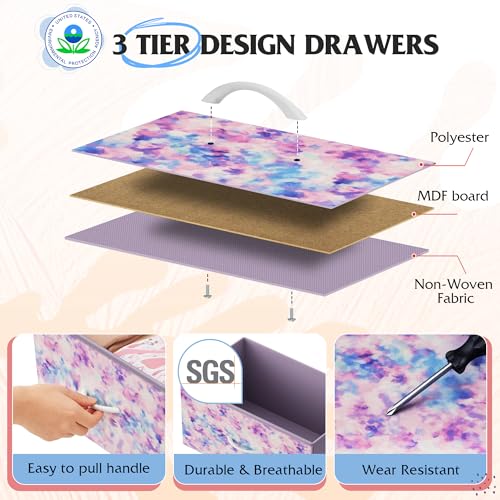 Image of WLIVE Dresser for Bedroom with 8 Drawers, Wide Fabric Dresser for Storage and Organization, Bedroom Dressers, Chest of Drawers for Living Room, Closet, Hallway, Tie-dye Print (Pink, Purple, Blue)