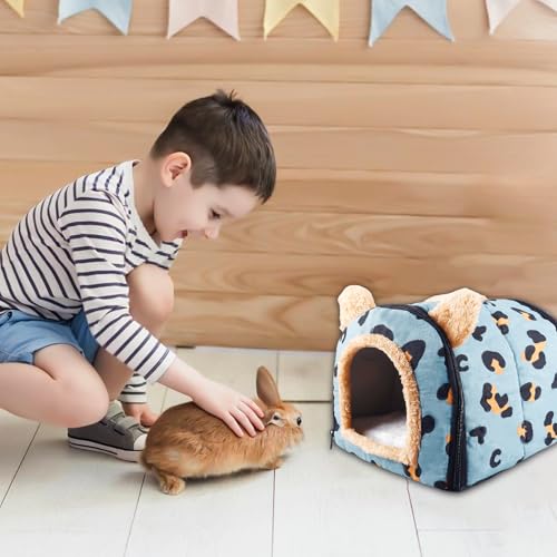 GBKDQQ Meerschweinchen Bett, Kuschelhöhle mit Abnehmbarem Kissen, Kaninchen Bett, Winter Meerschweinchen Kuschelhöhle, Käfige, Höhlen & Schlafplätze für Kleintiere Chinchilla Kaninchen (Blau)