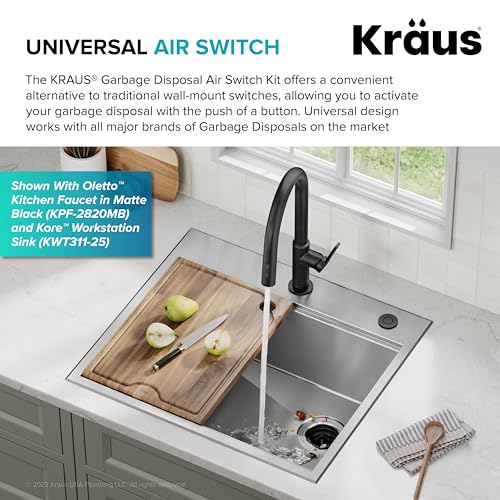 Image of KRAUS Garbage Disposal Air Switch Kit with 2 Flat-Top Push Buttons in in Spot-Free Stainless Steel and Brushed Brass, AC Adapter, Power Cord, and Air Tube Included, KWDA-200BB