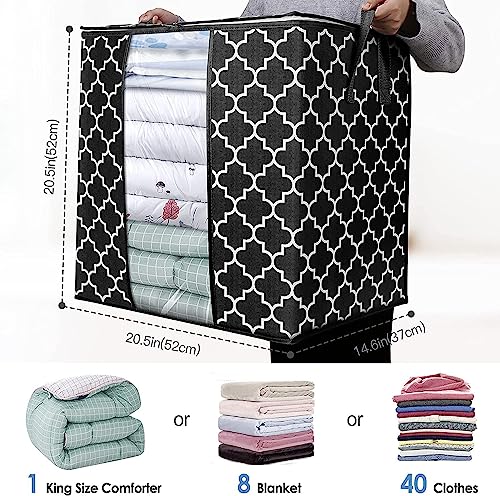 Image of Non-Woven Fabric Moroccon Print Storage Bags [3 Pack /100L] Large Blanket Clothes Organization And Storage Containers For Comforters, Bedding, Foldable Organizer, Black Best Storage Bag 3 packs