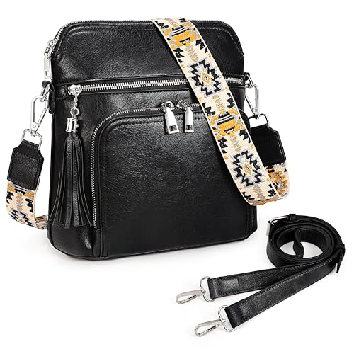 Uromee Crossbody Bags for Women Trendy Vegan Leather Multi Pocket Tassel Ladies Shoulder Handbag Purse Adjustable Strap