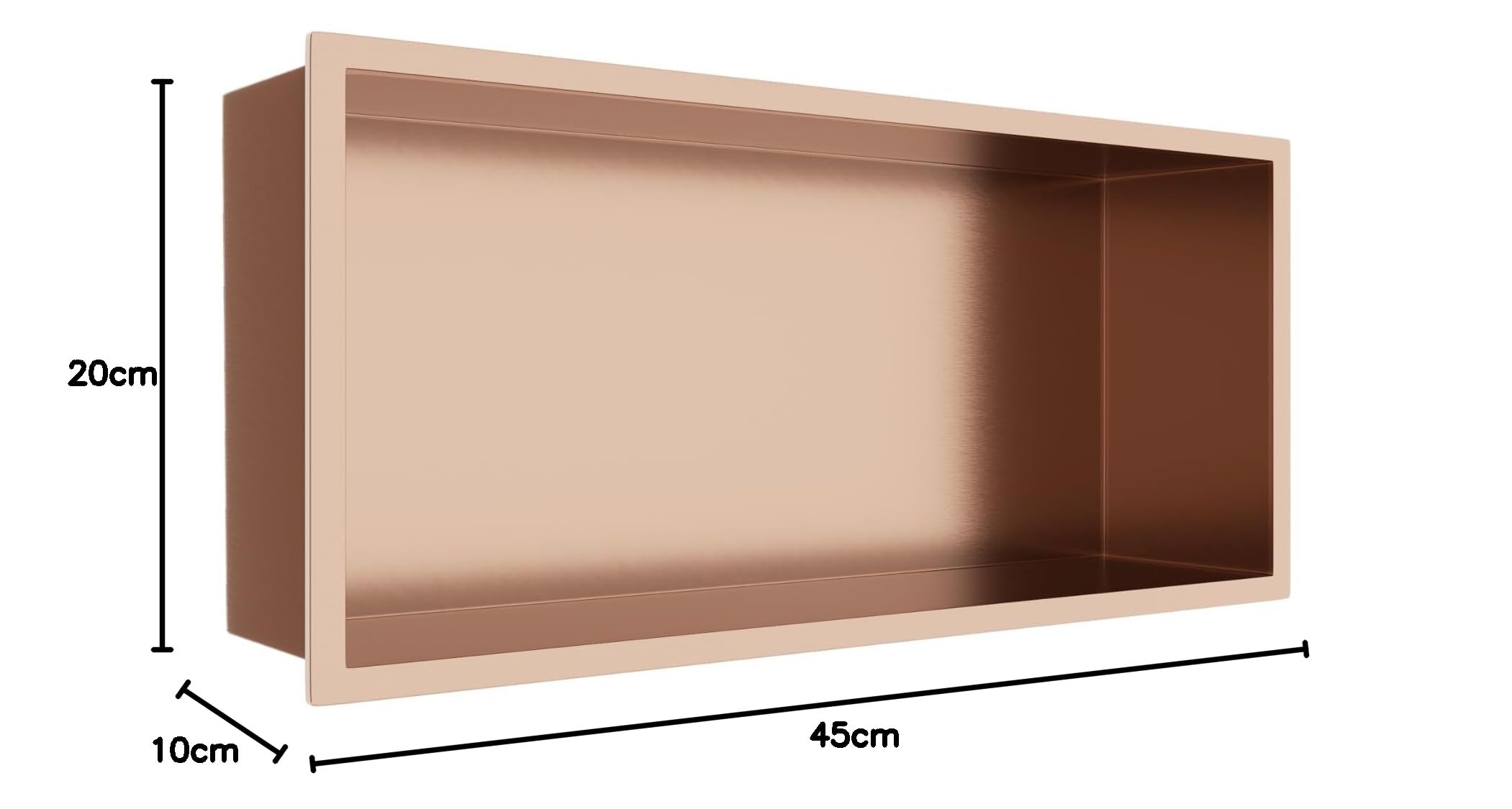 Wall-Box One Nicho de Ducha de Pared de Acero Inoxidable Cobre, Impermeable, Instalación de Nicho Flexible, 45x20x10cm, Cobre, Nicho para Utensilios de Baño, Sin Azulejos