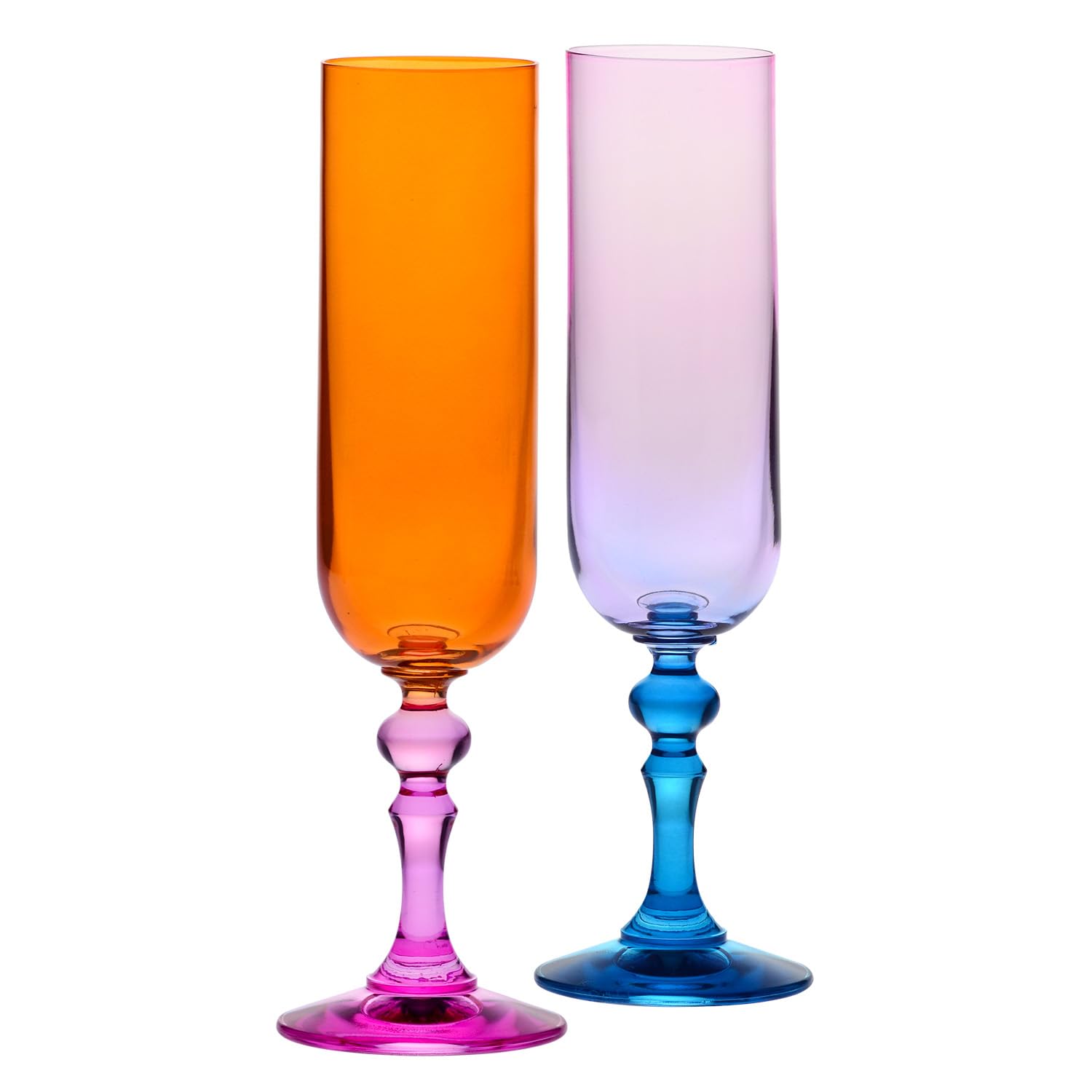 KROSNO – Coloured Champagne and Prosecco Glasses – 2 x 220 ml – Bubble Collection – Pink & Orange – Lead-Free Crystal – Hand-Painted