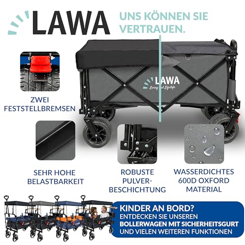 Bollerwagen faltbar mit Dach mit Bremse Handwagen Faltwagen Gartenwagen Transportwagen klappbar bis 100kg Strandwagen Campingwagen Hundebuggy klappbar breite Räder Leiterwagen (GRAU mit Plane) – Bild 8