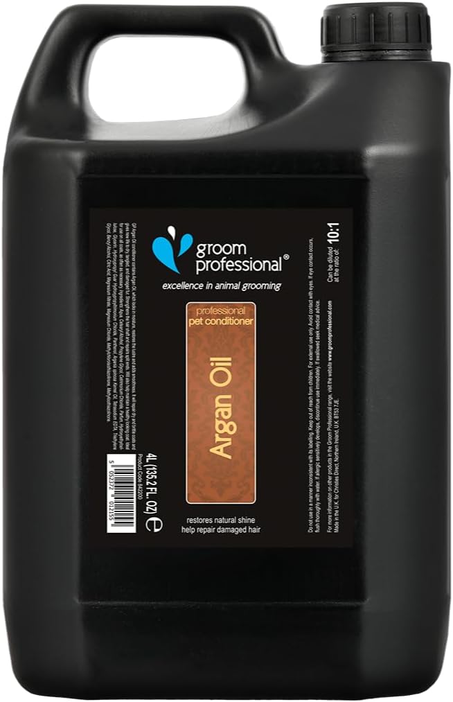 GROOM PROFESSIONAL Argan Oil Dog Conditioner - Repairing Conditioner for Dogs with Damaged Hair - Detangling Conditioner - For Dry and Itchy Skin - Renewing Formula, 4 Litre
