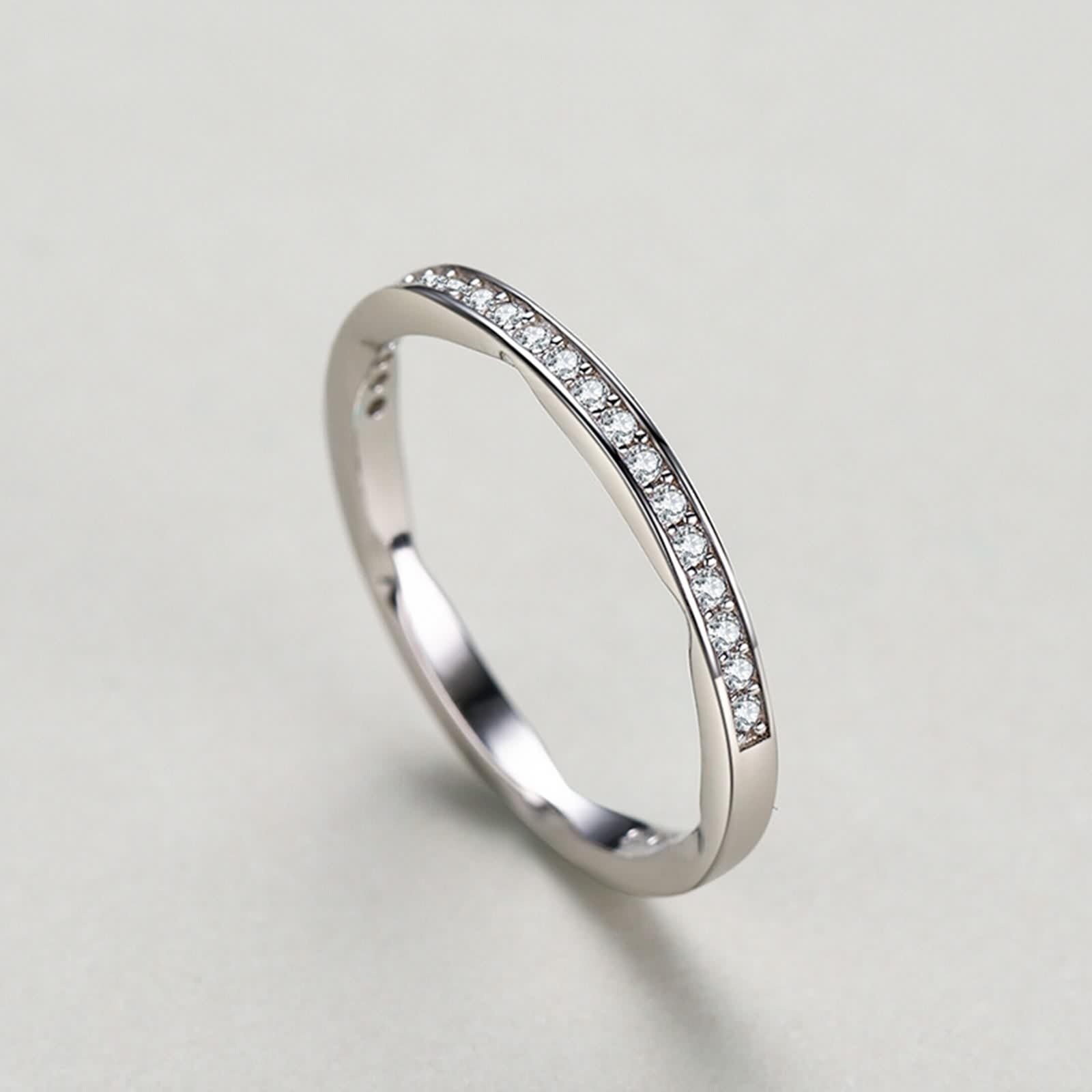 Silber Ring mit Stein, Verlobungsring Damen 925 Sterling Silber Weiß Runde Form Zirkonia Halbe Ewigkeit