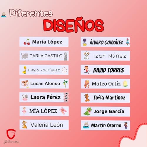 100 Etiquetas para Ropa Personalizadas con Nombre - Marcador termoadhesivo infantil para vuelta al cole, niños, guardería - Etiquetas de tela blanca para camisetas, abrigos, pantalones...