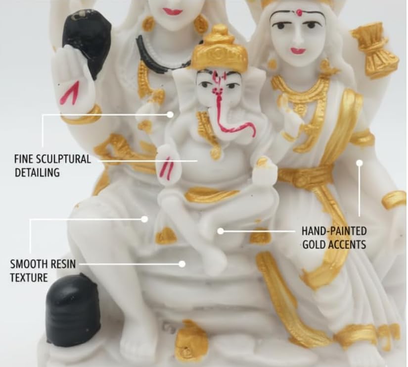 Image of Divine Shiva Parvati Ganesh Marble Look Shiv Parivar Idol for Home Mandir Pooja Office Decoration and Gifting