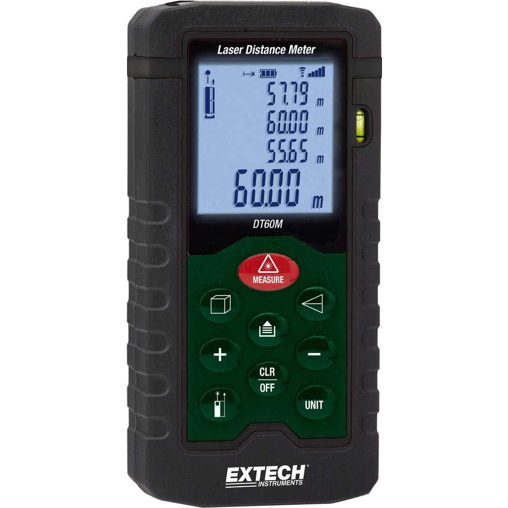 Extech DT60M Laser-Distanzmesser, 196ft 60m, Fläche und Volumen | Reichweite 2Zoll-196ft, Fläche/Volumen/indirekte Höhe, Pythagoras, 20-Messwert-Speicher, LCD