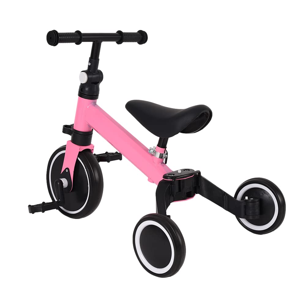 bicicletta per bambini con frizione,Triciclo 3 in 1 con manico scorrevole per bambini da 1 a 3 anni, ruota pieghevole, ruote più grandi, pedali rimovibili, 3 in 1 (rosa)