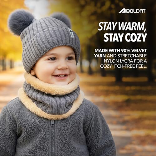 Image of Boldfit Kids Winter Cap with Neck Warmer (1-4 Years) Soft Knit Woollen Skull Cap for Children Warm Beanie for Kids with Full Face Cover Neck Warmer for Outdoor, Ski, Cycling, Cold Weather Protection