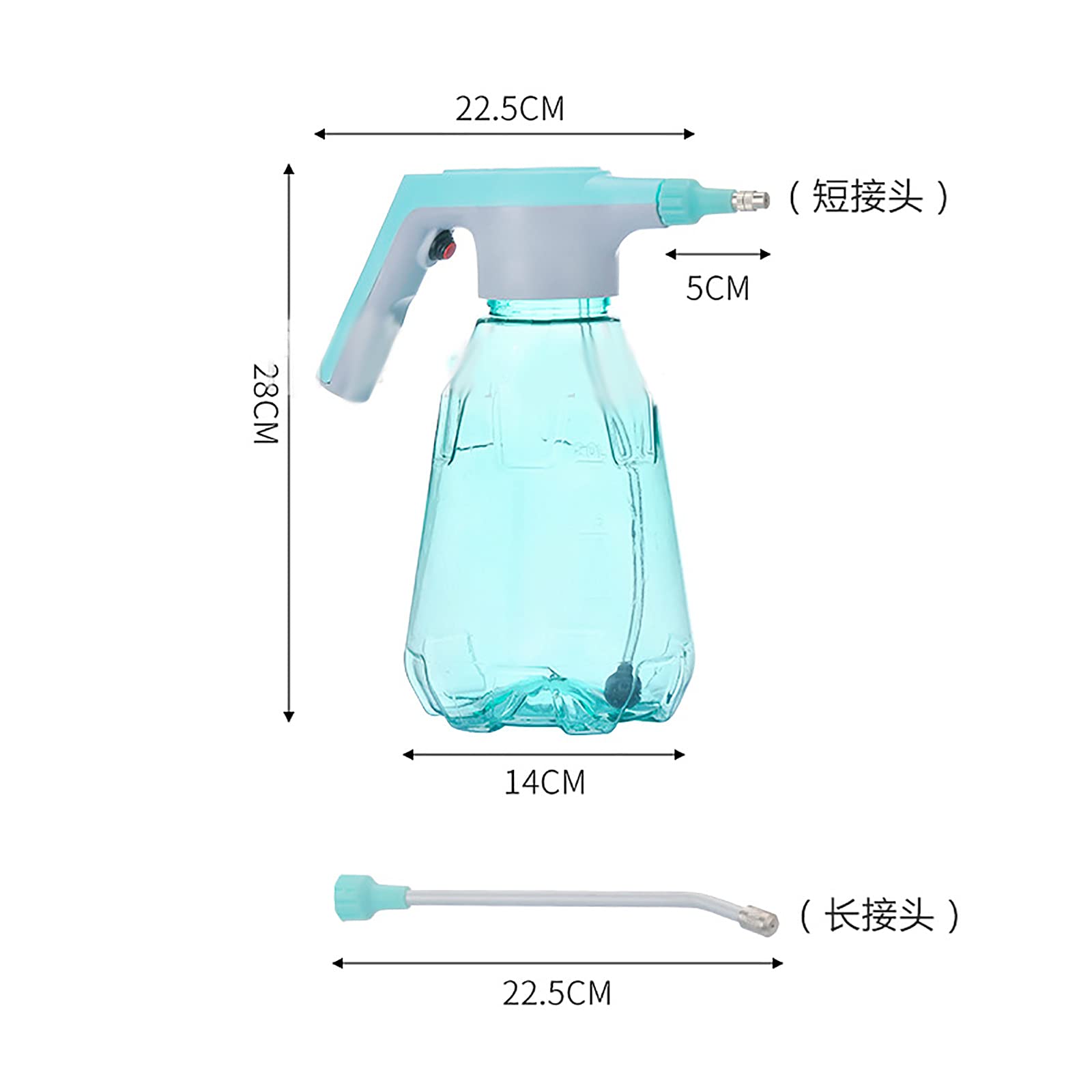 Pulvérisateur d'eau électrique de jardin en verre avec pompe supérieure et long bec USB 2 l Vert transparent