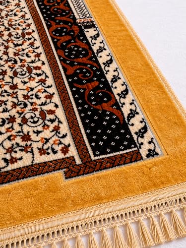 Image of Janamaz Prayer Mat Turkey Soft Velvet | Namaz Mat, Janimaz Namaz Aasan, Islamic Prayer Rug for Salah | 70x110 CM (Printed White3)