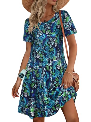 Image of Womens Summer Dresses Beach Casual Loose Tshirt Floral Short Sleeve Flowy Pockets Sundresses 2026