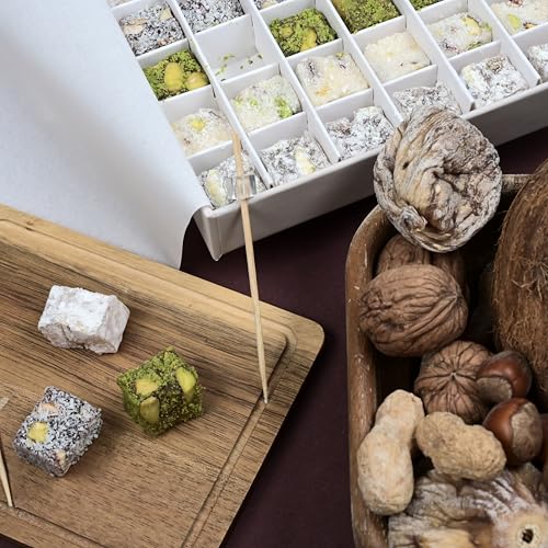 Image of Biteyz Nutty Turkish Delight, Vegan Candy Gift Box - Assorted Gourmet Treats with Pistachios, Walnuts, Hazelnuts, Almonds, Peanuts, and Coconut, 36 Pieces of Luxury Handmade Snacks