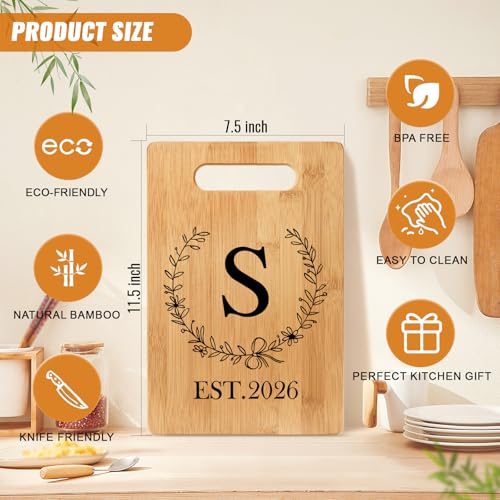 Tabla de cortar rectangular de bambú con monograma miniatura 2