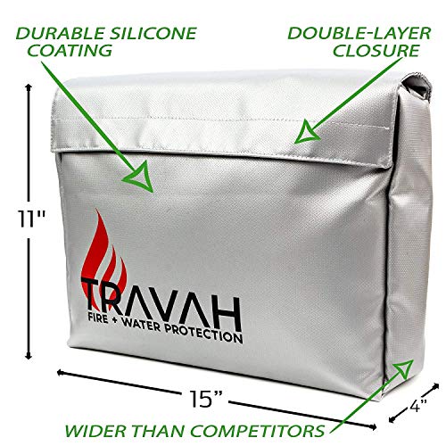 Travah Fireproof Document Safe Bag, All-Purpose Large Water-Resistant Storage For Important Files And Certificates For Home And Office Use With Small Safe Storage Pouch For Passports And Money #TOP6