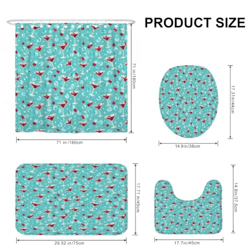Rideau de douche imperméable cerises rétro avec tapis de bain 183x183 cm - 4