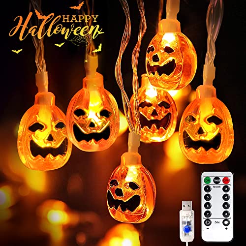 Mexllex Guirlandes Lumineuses Halloween,20ft 40 LEDs Citrouille Lumineuse Orange Jack-O-Lanterne Halloween Lumières pour Halloween, Noël, Festival, Party, Intérieur Decor Cover