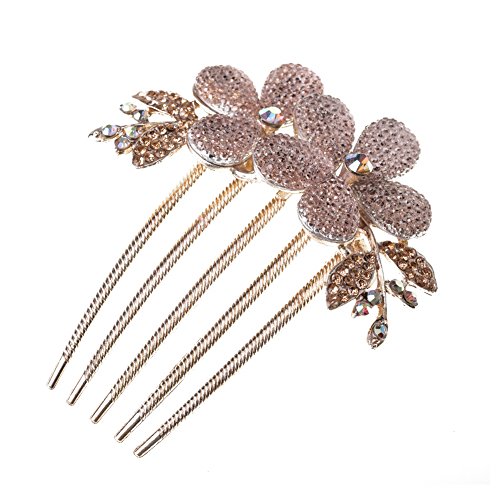 So Beauty Charm Fashion Lady Girl Flower Pattern Alloy Rhinestone Barrette Hair Clip Comb--Gold