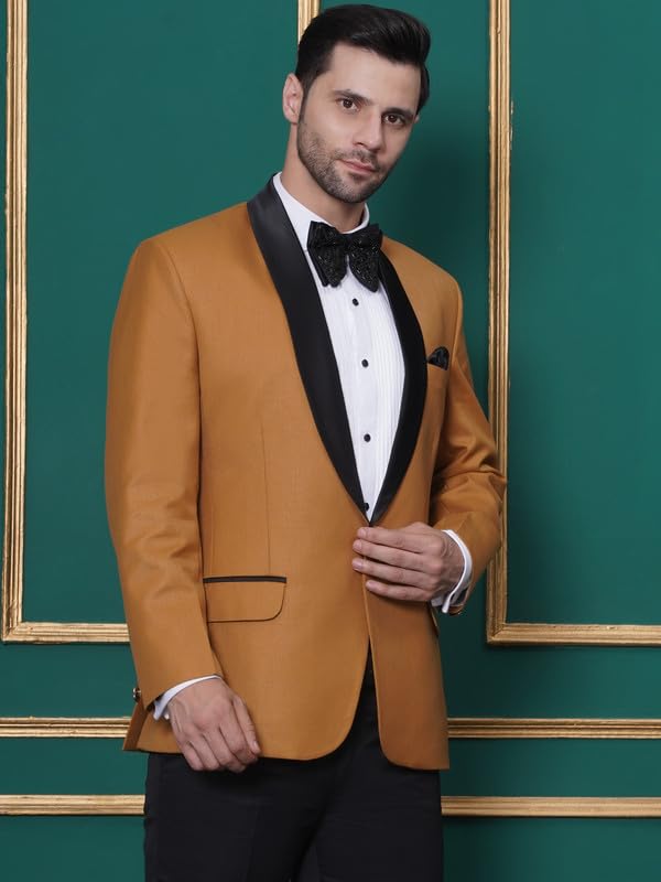 Image of FAVOROSKI Tuxedo Blazer for Men with 2 Pockets | Rayon Slim Fit Blazers | Ethnic Wear Tuxedos | One Button Solid Tuxedo Blazers in Shawl Collar | Blazer for Wedding, Festive, Formal