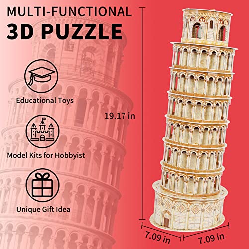 3D Puzzles for Adults & Kids, Exquisite Leaning Tower of Pisa City Large Architecture Building Model Kit, 3D Jigsaw Craft Kits STEM Educational Toys Birthday for Boys Girls Ages 10+ Home Decor, 70 PCS - Image 2