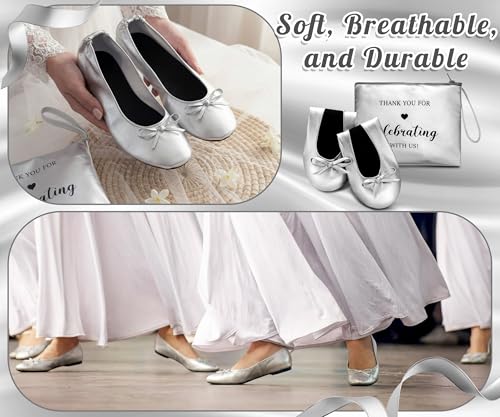 Image of Cuffbow Wedding Foldable Flats Dancing Shoes Bulk Women's Roll up Ballet Flats Wedding Party Slippers for Bridesmaids Guests