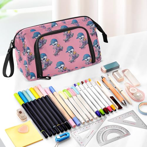 Image of Fisyme Funny Skull Skateboard Pencil Case Large Capacity Pen Bags Box Big Makeup Pouch Organizer