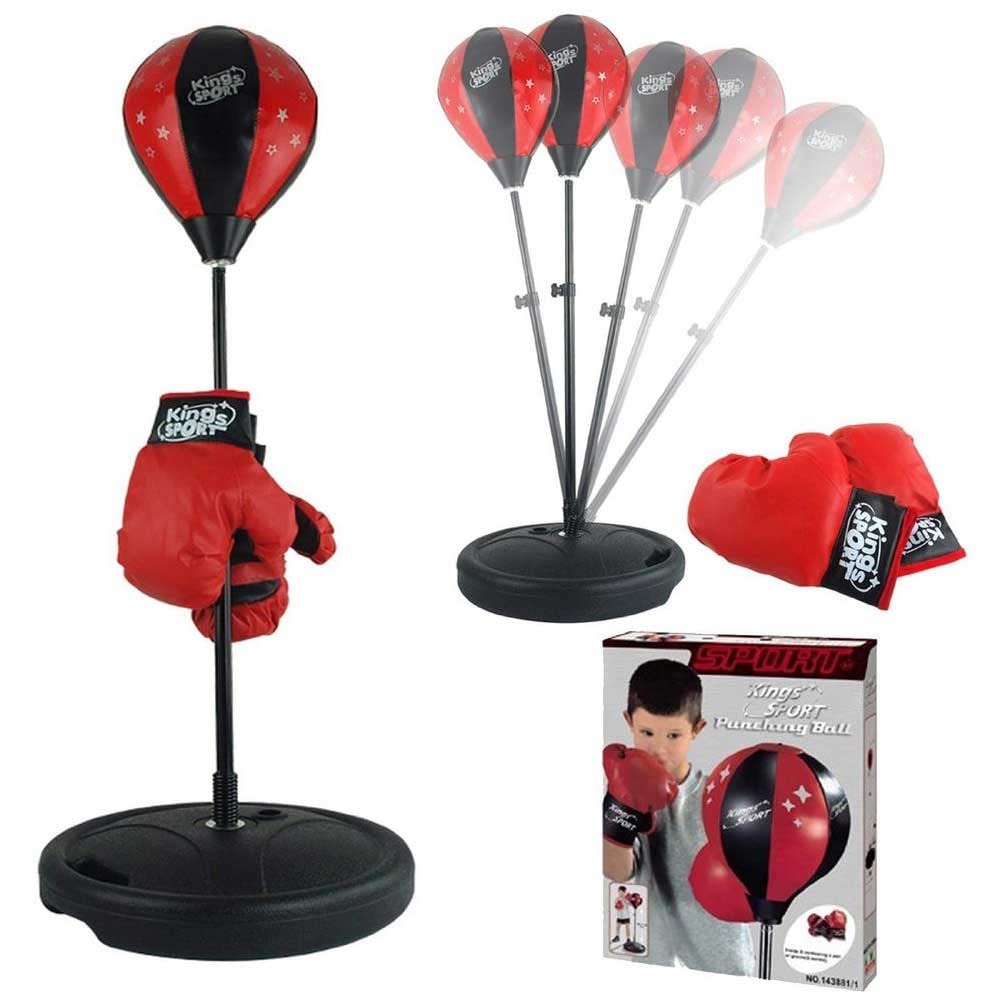 BAKAJI Set da Pugilato Giocattolo Bambini Punching Ball con Asta Regolabile Base Riempibile e Coppia di Guantoni da Boxe Gioco Sport in Plastica e Metallo Altezza Massima 124 cm